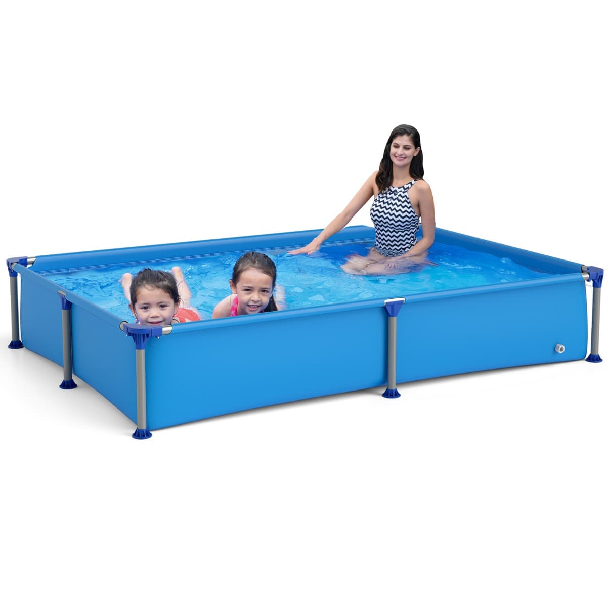 CostwayPiscine Hors-sol Piscine Rectangulaire D’extérieur pour Enfants à Partir de 3 Ans avec Cadre Métallique Parois en Pvc 228 M X 159 M X 42 CM
